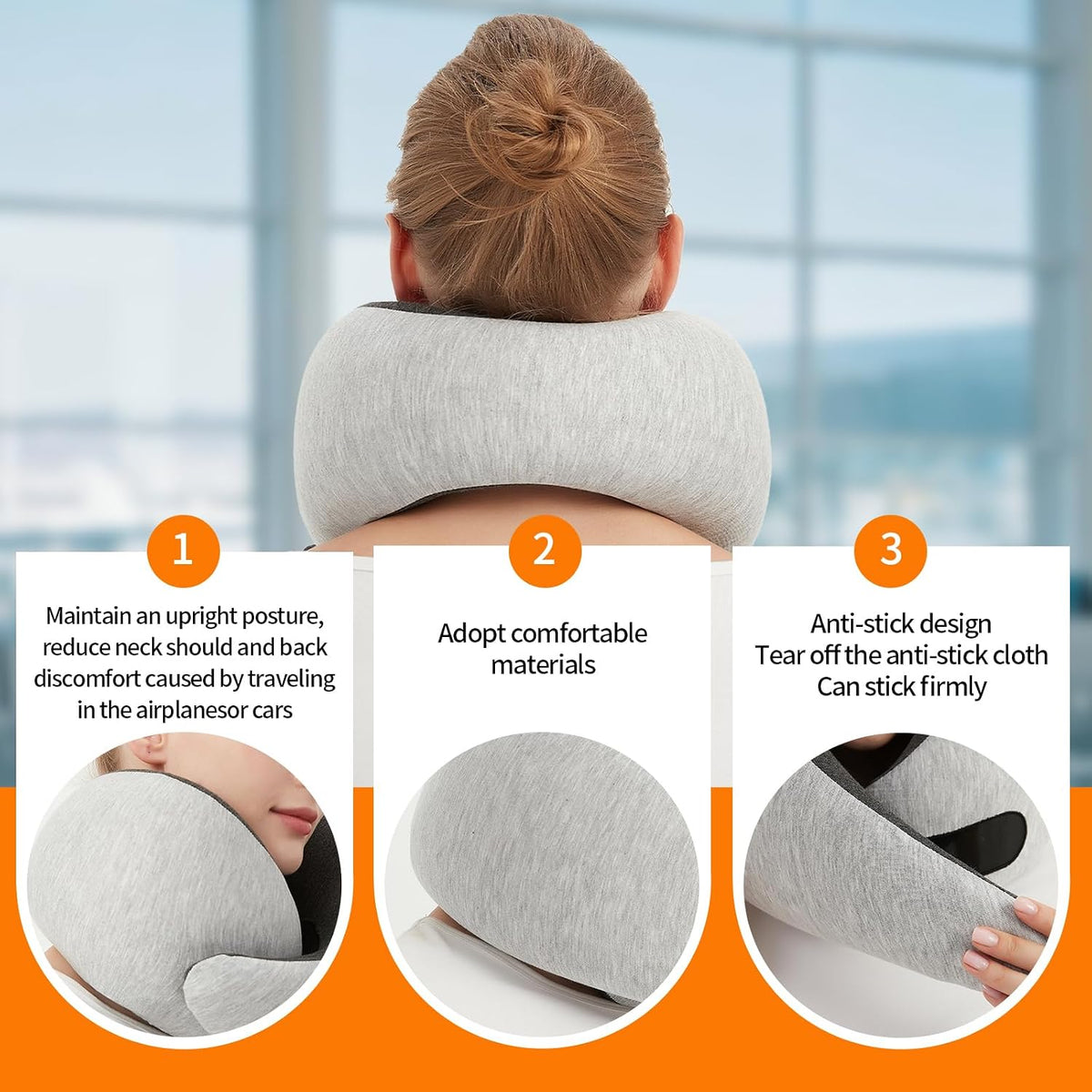 Travel Neck Pillow Airplane, Memory Foam Travel Pillows for Comfort on Sleeper Hold Compact and Ergonomic Design for Traveling Car Rides Home Road Trip Essentials for Adults and Kids (Grey)