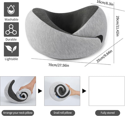 Travel Neck Pillow Airplane, Memory Foam Travel Pillows for Comfort on Sleeper Hold Compact and Ergonomic Design for Traveling Car Rides Home Road Trip Essentials for Adults and Kids (Grey)